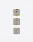 Threadless end pictured (from top down) in yellow, rose, and white gold